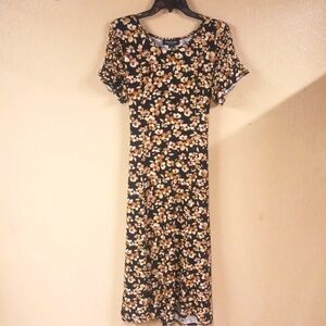 Perceptions New York Black  Brown Floral pattern dress
